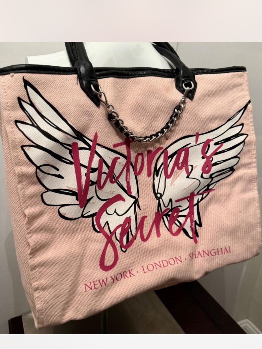 Victoria's Secret Pink Wing Logo Tote with Chain Handles